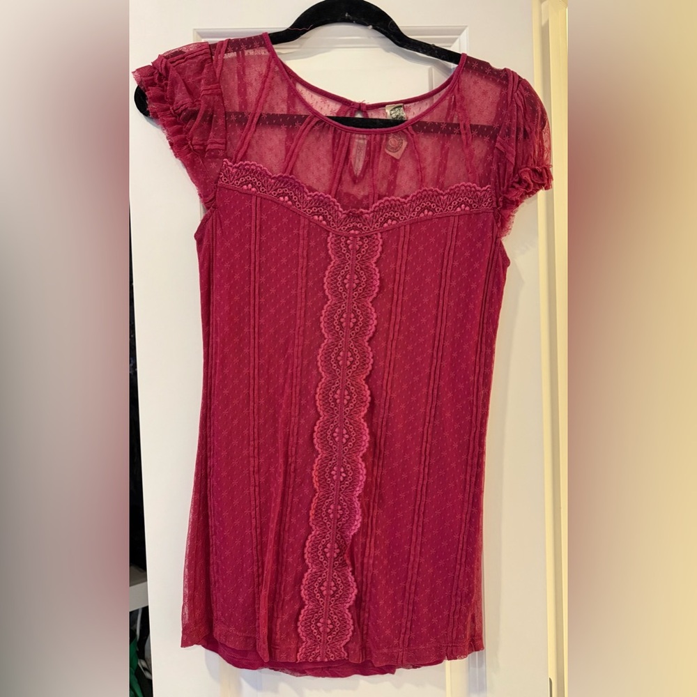 Free People Pink Lace Chemise
